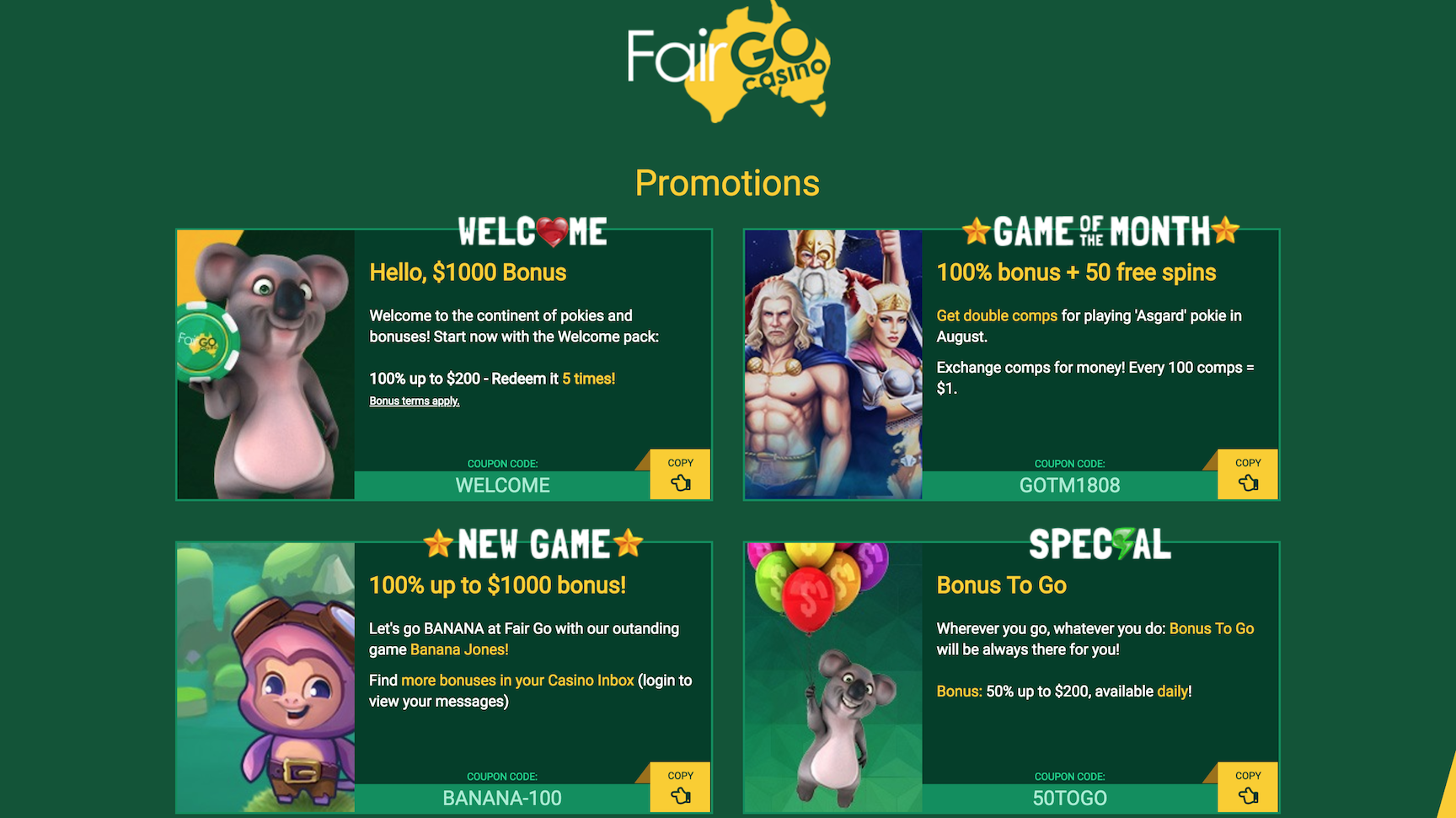 Fair go casino free spins bonus codes redeem